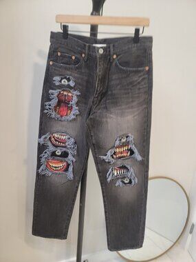 DOUBLET Recycled Monster Repair Jeans NWT Made In Japan Sz Med Black